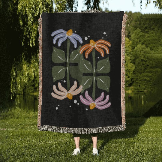 Four Blooms – Abstract Garden Tile Woven Blankets