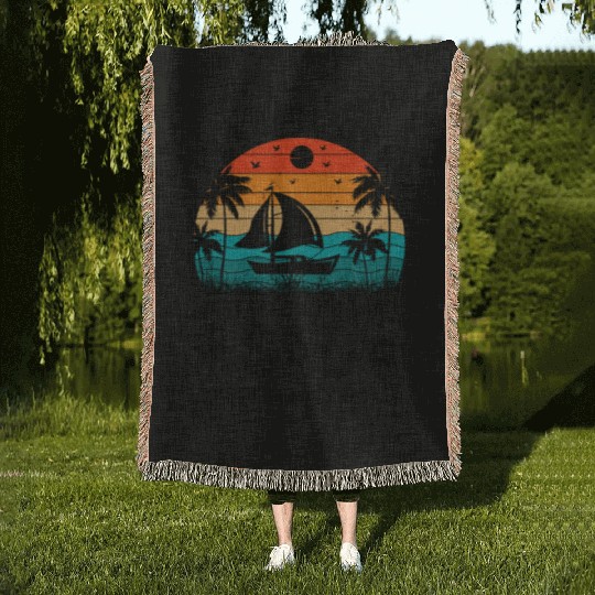 Sailing Dad Cool Vintage Sunset Graphic Woven Blankets