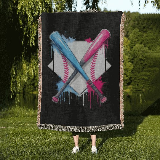 Ice Cream Drip Baseball Bat Baseball Player Woven Blankets