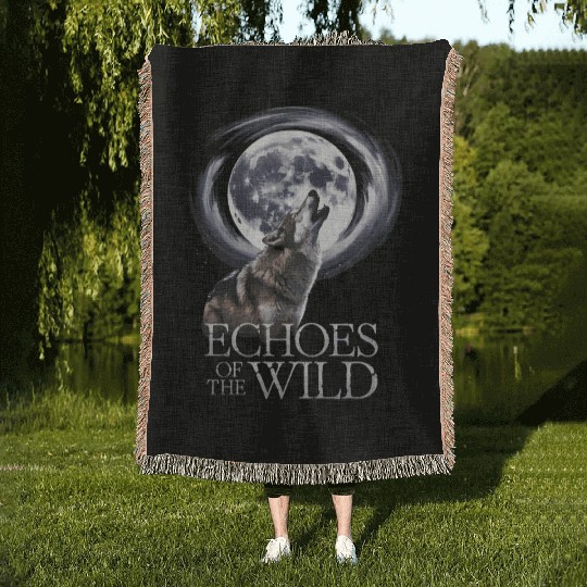 Echoes Of The Wild Howling Wolf Moon Art Woven Blankets