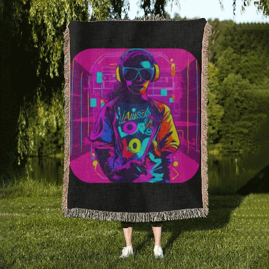 iconic pop culture 80s style fashion Woven Blankets