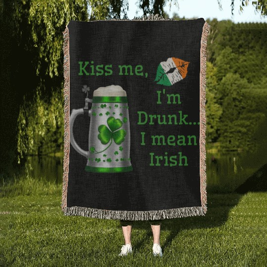 St. Patrick's Day - Kiss Me I'm Drunk Woven Blankets