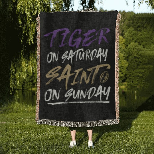 Tiger on Saturday Saint on Sunday Vintage Woven Blankets