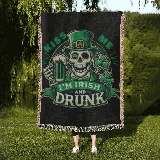 Kiss Me I Am Irish And Drunk St. Patrick's Woven Blankets