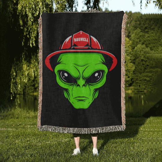 Grey Alien Fireman Woven Blankets