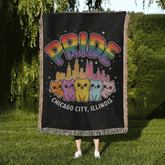 Pride Month Chicago City Illinois USA Rainbow Flag Woven Blankets