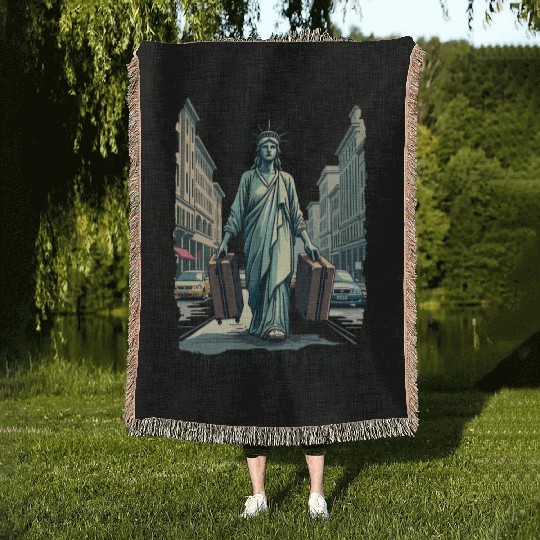 Funny Statue of Liberty USA America Sarcasm Woven Blankets