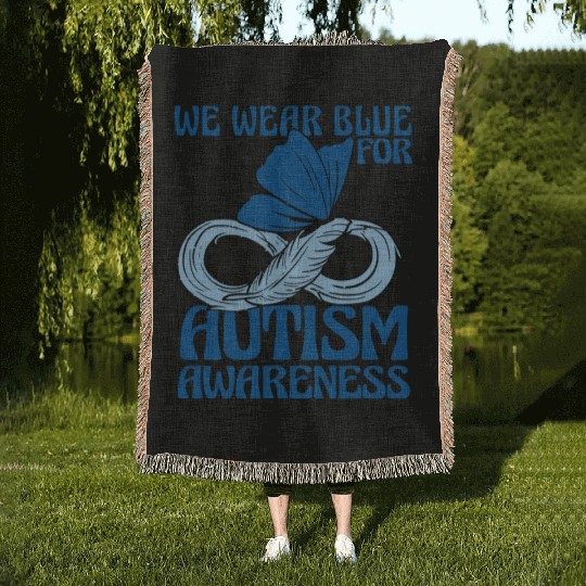 We Wear Blue for Autism Awareness Support Advocacy Woven Blankets