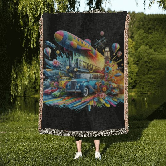 Multi-Colored Vehicles Woven Blankets