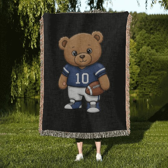 Teddy bear football player Woven Blankets