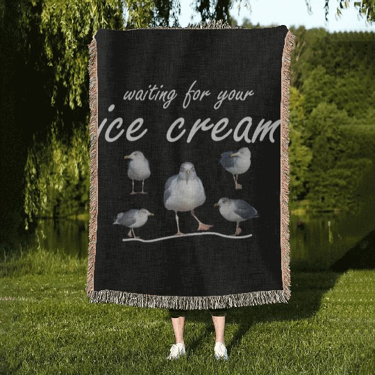 ice cream seagull sea sailing coast ocean Woven Blankets