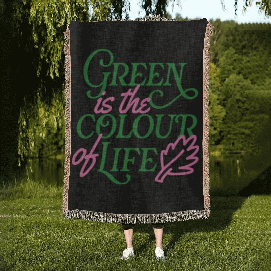 Vibrant Green Life Affirmation Woven Blankets