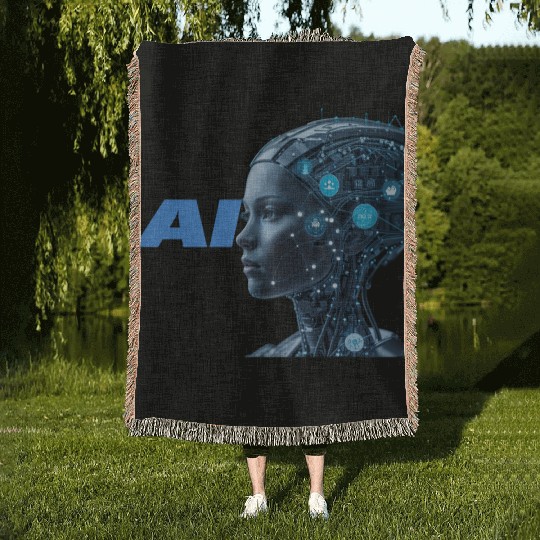 Futuristic AI Cybernetic Human Design Woven Blankets