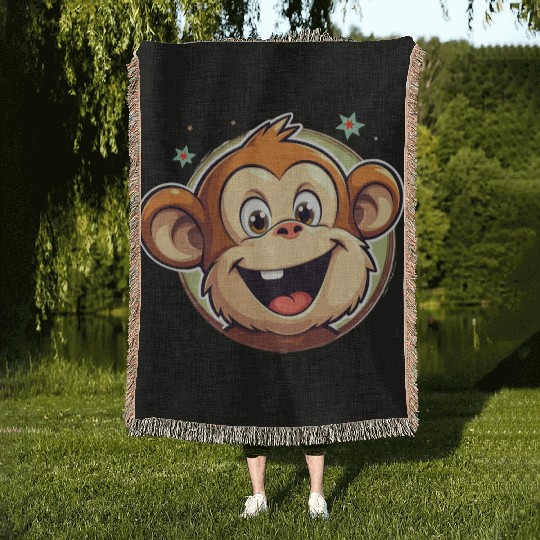 Cute Cartoon Monkey Face Woven Blankets