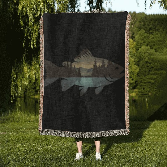 Serene Wilderness Fish Scene Nature Lovers Artwork Woven Blankets