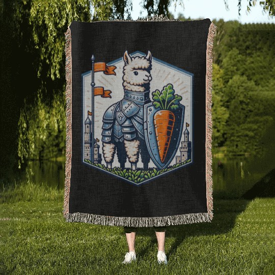Llama Knight With Carrot Shield Adventure Woven Blankets