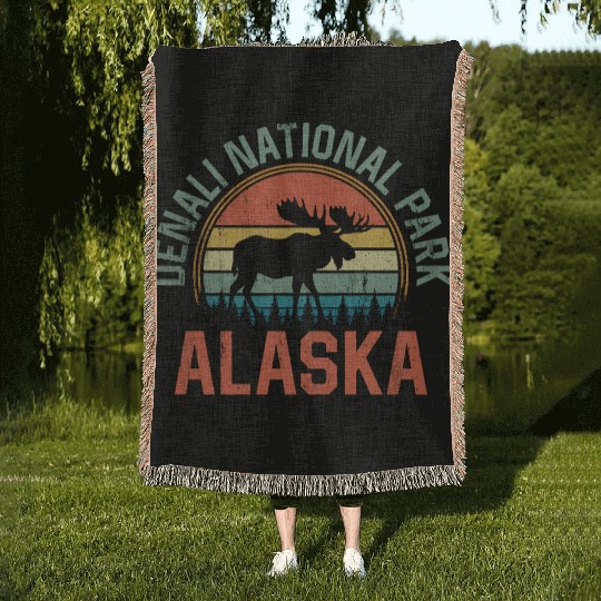 Denali National Park Alaska Moose Hiking Nature Woven Blankets