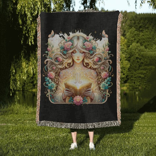 Virgo - Starlit Goddess of Purity Woven Blankets