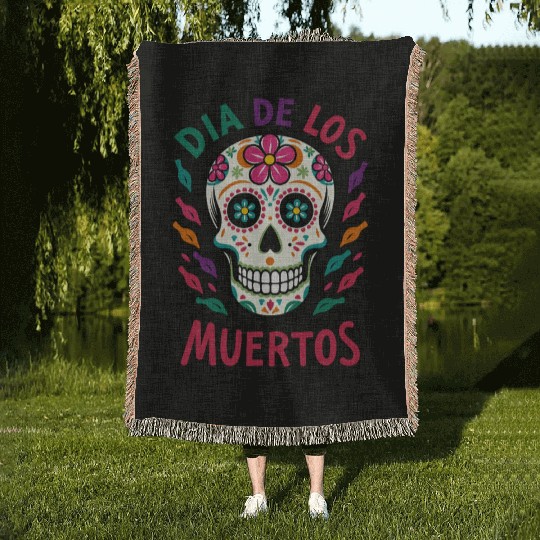Mexico Día de los Muertos Skull Woven Blankets