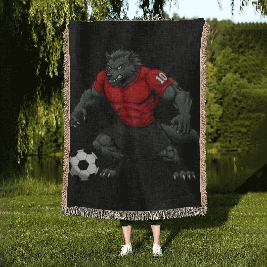 Wolf footballer Woven Blankets