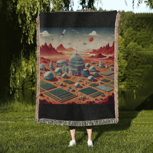 Town on Mars Woven Blankets