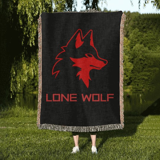 lone wolf red logo Woven Blankets