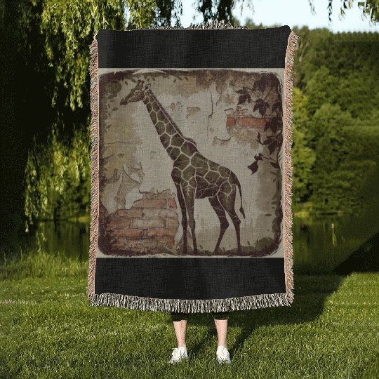 Stylized giraffe Woven Blankets