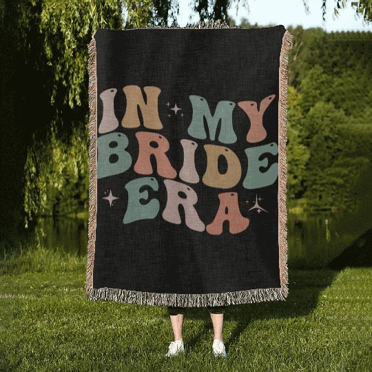 In My Bride Era Funny Groovy Wedding Engagement Woven Blankets