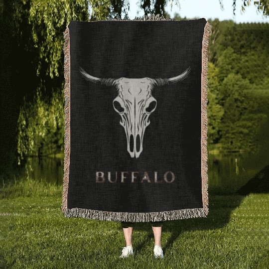 Buffalo Skull Art Woven Blankets