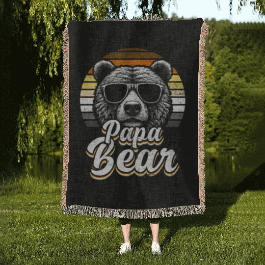Papa Bear Gay Pride Retro Cool Bear Flag Style Woven Blankets
