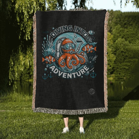 Diving Into Adventure – Octopus Diver Woven Blankets