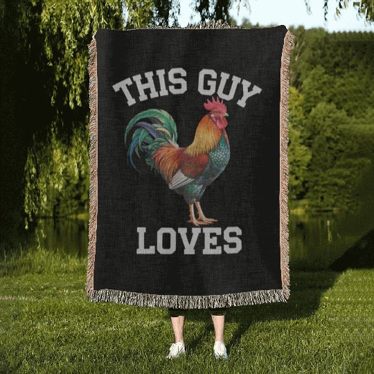 This Guy Loves Cock Chicken Bird Funny Gay Woven Blankets
