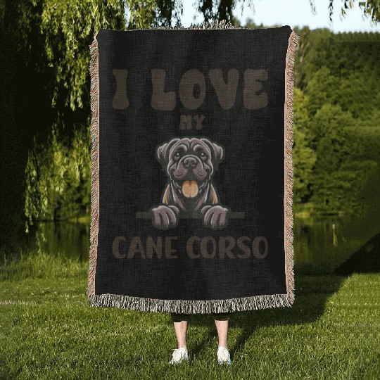 I Love My Cane Corso Woven Blankets