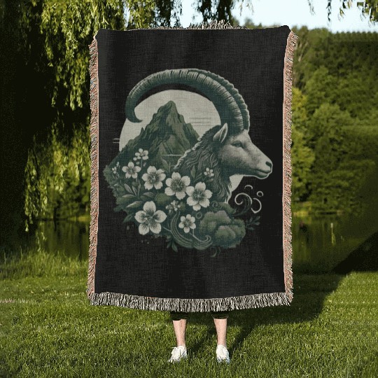 Capricorn Zodiac Sign - Mountain Goat Astrology Woven Blankets