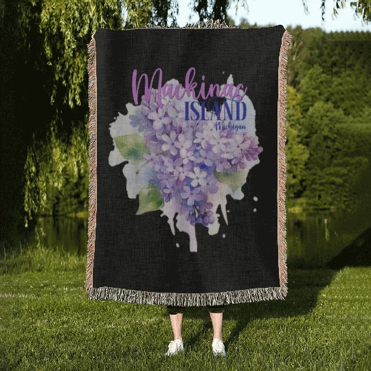 Mackinac Island Michigan Lilacs Lilac Festival Sta Woven Blankets