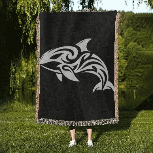 Sleek Elegant Orca T Tattoo Style Woven Blankets