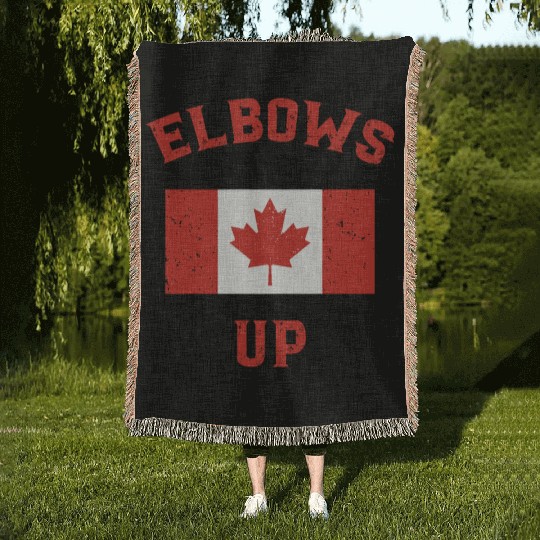 Elbows Up Canada Vintage Anti Trump Tarriff Slogan Woven Blankets