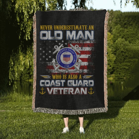 Never Underestimate Old Man US Coast Guard Veteran Woven Blankets