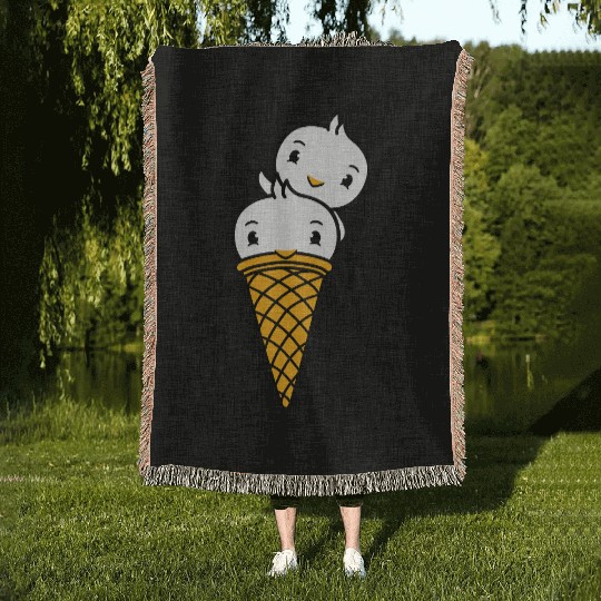 Two Birds Ice Cream Waffle Scoops Greeting Waving Woven Blankets
