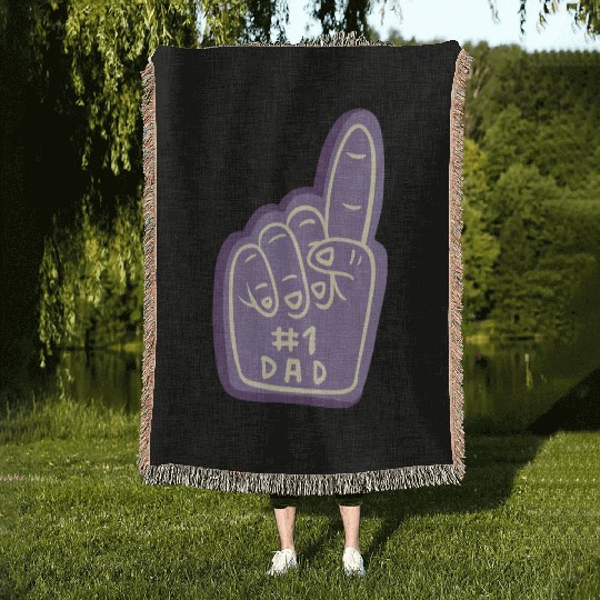 #1 Dad – Purple Foam Finger Badge Woven Blankets