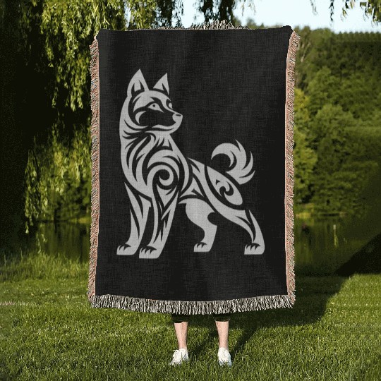 Tribal Husky With Mystical Charisma Woven Blankets