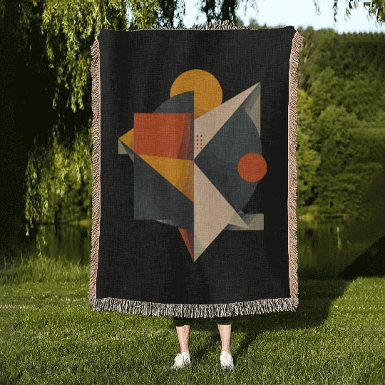 Modern Retro Geometric Composition Woven Blankets