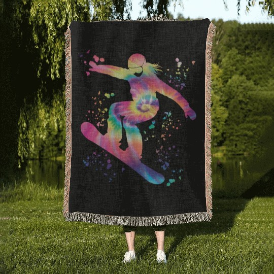 Snowboarder Snowboard Snowboarding Woven Blankets