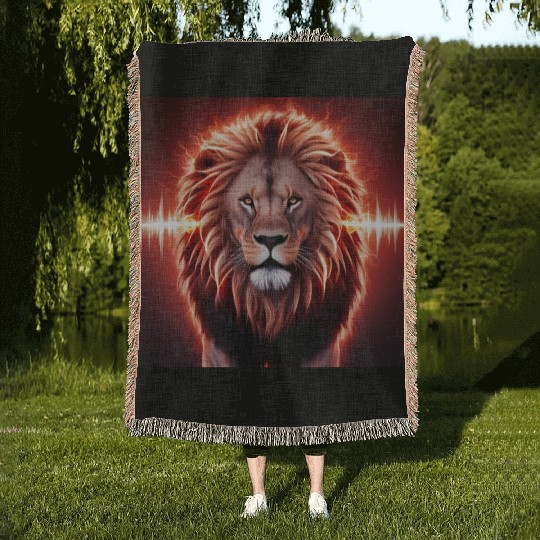 Bass Beast music lion art Woven Blankets