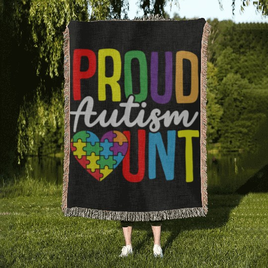 Autism Puzzle - Proud Autism Aunt Woven Blankets