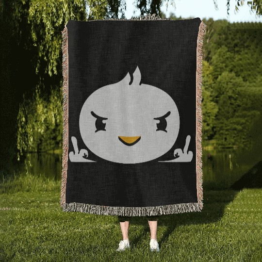 Bird Evil Middle Finger Show Bad Boy Behind Fence Woven Blankets