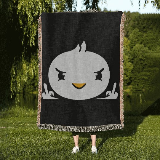 Bird Evil Middle Finger Show Bad Boy Behind Fence Woven Blankets