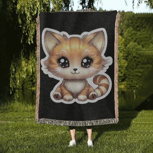 Kawaii Cat Woven Blankets