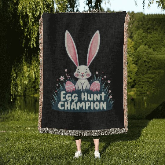 Egg Hunt Champion Bunny Design Woven Blankets