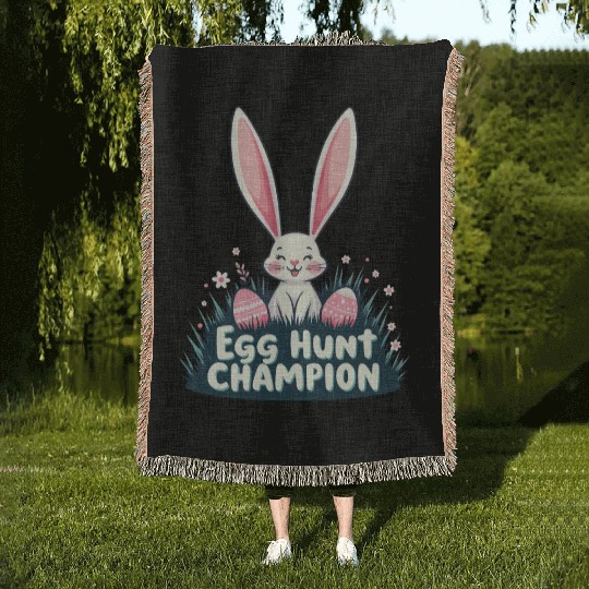 Egg Hunt Champion Bunny Design Woven Blankets